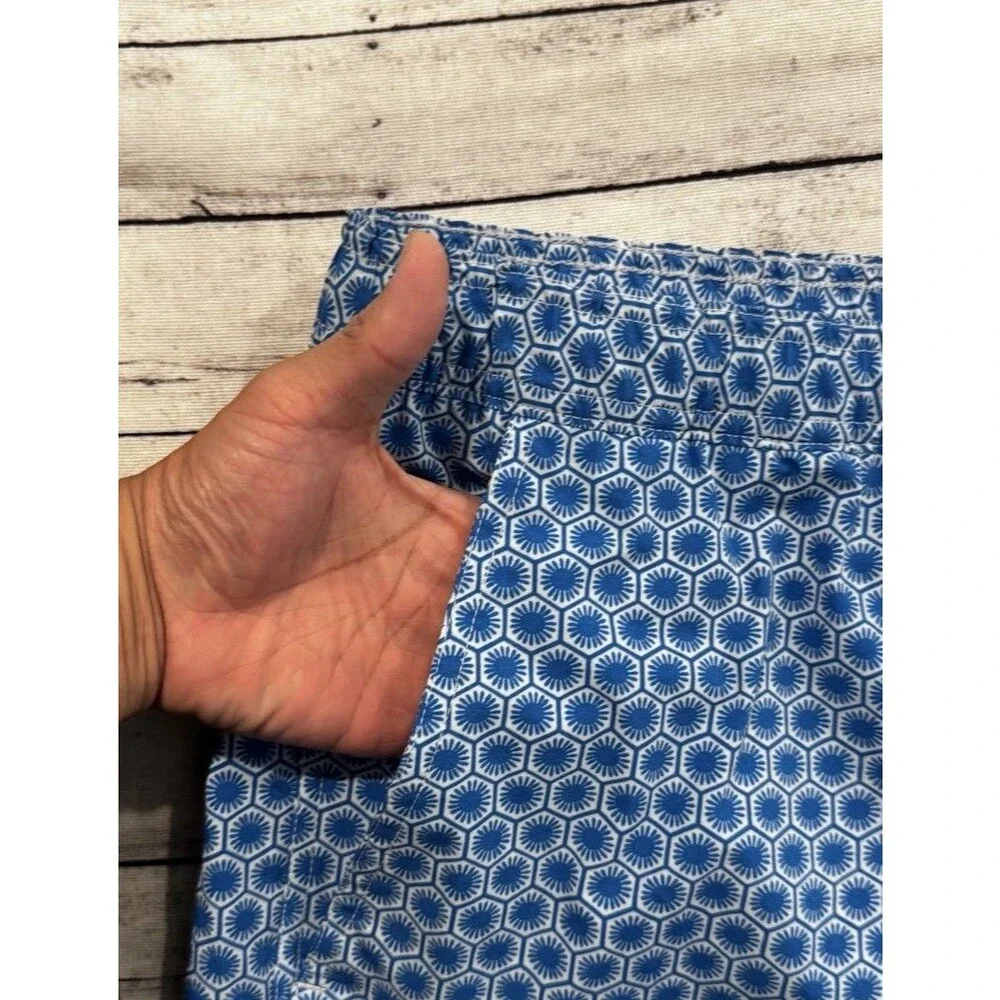 Psycho Bunny Swim Trunk Short Sz 5XL Blue Geometric Pattern Drawstring Lined